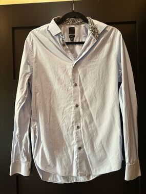 H&M Light Blue Casual Button-Down Shirt with Patterned Collar Trim
